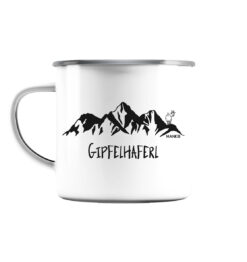 Gipfelhaferl Berg Tasse aus Emaille für Bergsteiger, die Berge und Bergfreunde. Ein tolles Berg Geschenk für die Bergtour, Bergfans und Bergliebhaber. Nachhaltige Berg Geschenke und Berg Tassen hier bestellen.