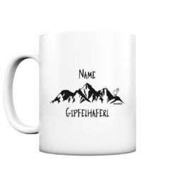 Personalisierte Gipfelhaferl Tasse. Berg Tasse aus Porzellan für Bergsteiger, die Berge und Bergfreunde. Ein tolles Berg Geschenk für die Bergtour, Bergfans und Bergliebhaber. Nachhaltige Berg Geschenke und Berg Tassen hier bestellen.