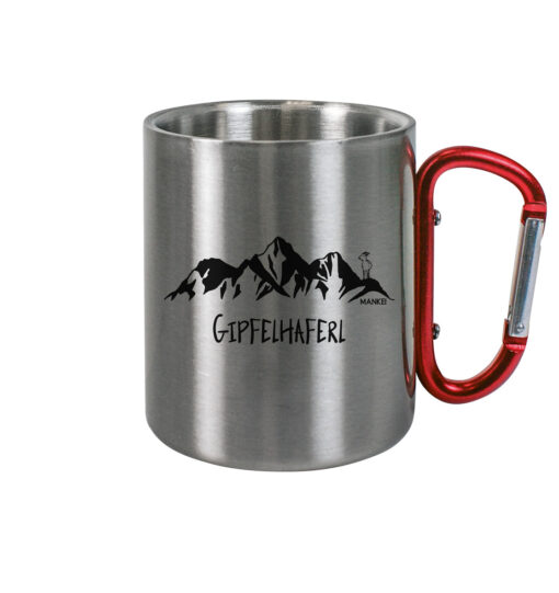 Gipfelhaferl Karabinertasse aus Edelstahl für Bergsteiger, die Berge und Bergfreunde. Ein tolles Berg Geschenk für die Bergtour, Bergfans und Bergliebhaber. Nachhaltige Berg Geschenke und Berg Tassen hier bestellen.