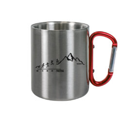 Endlich Freitag Wandern Karabinertasse aus Edelstahl für Bergsteiger, die Berge und Bergfreunde. Ein tolles Berg Geschenk für die Bergtour, Bergfans und Bergliebhaber. Nachhaltige Berg Geschenke und Berg Tassen hier bestellen.