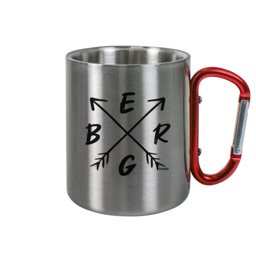 Berg Karabinertasse fürs Wandern, die Berge und Bergfreunde. Ein tolles Berg Geschenk für die Bergtour, Bergfans und Bergliebhaber. Nachhaltige Berg Geschenke und Berg Tassen hier bestellen.