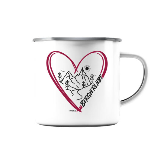 Bergverliebt Berg Tasse aus Emaille für Bergsteiger, die Berge und Bergfreunde. Ein tolles Berg Geschenk für die Bergtour, Bergfans und Bergliebhaber. Nachhaltige Berg Geschenke und Berg Tassen hier bestellen.