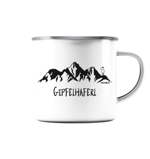 Gipfelhaferl Berg Tasse aus Emaille für Bergsteiger, die Berge und Bergfreunde. Ein tolles Berg Geschenk für die Bergtour, Bergfans und Bergliebhaber. Nachhaltige Berg Geschenke und Berg Tassen hier bestellen.