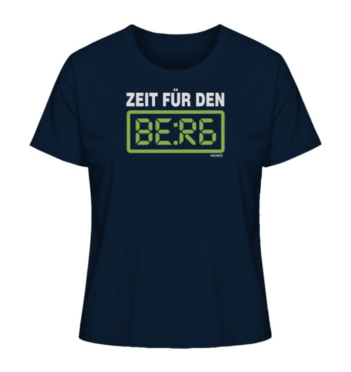 Navyblaues Zeit für den Berg Damen T-Shirt für Bergsteiger, die Berge und Bergfreunde. Ein tolles Berg Geschenk für die Bergtour, Bergfans und Bergliebhaber. Nachhaltige Berg Geschenke und Bio Bergshirts für Damen hier bestellen.