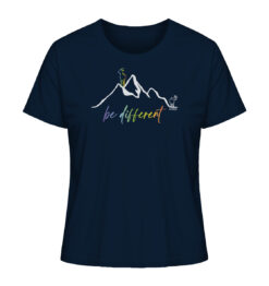 Navyblaues Bio Be Different Damen Berg Shirt fürs Wandern, die Berge und Bergfreunde. Ein tolles Berg Geschenk für die Bergtour, Bergfans und Bergliebhaber. Nachhaltige Berg Geschenke und Berg T-Shirts hier bestellen.