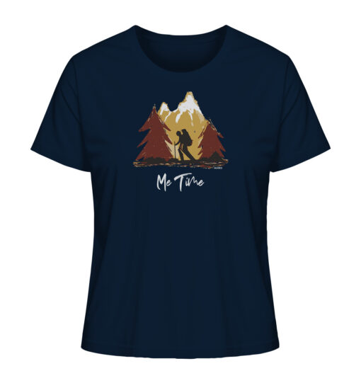 Navyblaues Bio Me Time Damen Berg Shirt fürs Wandern, die Berge und Bergfreunde. Ein tolles Berg Geschenk für die Bergtour, Bergfans und Bergliebhaber. Nachhaltige Berg Geschenke und Berg T-Shirts hier bestellen.