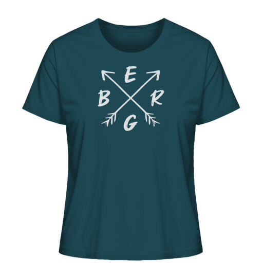 Blaues Bio Berg Damen Shirt fürs Wandern, die Berge und Bergfreunde. Ein tolles Berg Geschenk für die Bergtour, Bergfans und Bergliebhaber. Nachhaltige Berg Geschenke und Berg T-Shirts hier bestellen.