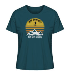 Blaues Mir reichts ich geh Wandern personalisiertes Berg Shirt fürs Wandern, die Berge und Bergfreunde mit farbenfrohem Sunset Design. Ein tolles Berg Geschenk mit Namen für die Bergtour, Bergfans und Bergliebhaber. Nachhaltige Berg Geschenke und personalisierte Damen Berg T-Shirts mit Namen hier bestellen.