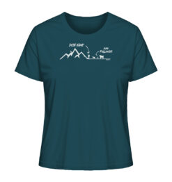 Blaues Bio Meine Follower personalisiertes Damen Berg Shirt fürs Wandern, die Berge und Bergfreunde. Ein tolles Berg Geschenk mit Namen für die Bergtour, Bergfans und Bergliebhaber. Nachhaltige Berg Geschenke und personalisierte Berg T-Shirts mit Namen hier bestellen.