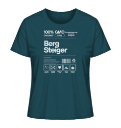 Nährwerte Bergsteiger T-Shirt für Bergfreunde in blau. Ein lustiges Berg T-Shirt zum Wandern und als Geschenk für Bergfreunde. Bio Damen T-Shirt.