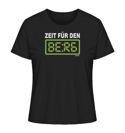 Schwarzes Zeit für den Berg Damen T-Shirt für Bergsteiger, die Berge und Bergfreunde. Ein tolles Berg Geschenk für die Bergtour, Bergfans und Bergliebhaber. Nachhaltige Berg Geschenke und Bio Bergshirts für Damen hier bestellen.