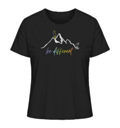 Schwarzes Bio Be Different Damen Berg Shirt fürs Wandern, die Berge und Bergfreunde. Ein tolles Berg Geschenk für die Bergtour, Bergfans und Bergliebhaber. Nachhaltige Berg Geschenke und Berg T-Shirts hier bestellen.