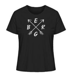 Schwares Bio Berg Damen Shirt fürs Wandern, die Berge und Bergfreunde. Ein tolles Berg Geschenk für die Bergtour, Bergfans und Bergliebhaber. Nachhaltige Berg Geschenke und Berg T-Shirts hier bestellen.