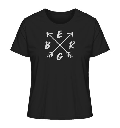 Schwares Bio Berg Damen Shirt fürs Wandern, die Berge und Bergfreunde. Ein tolles Berg Geschenk für die Bergtour, Bergfans und Bergliebhaber. Nachhaltige Berg Geschenke und Berg T-Shirts hier bestellen.