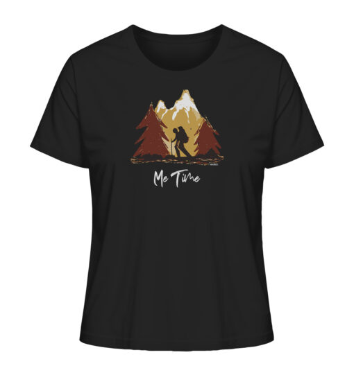 Schwarzes Bio Me Time Damen Berg Shirt fürs Wandern, die Berge und Bergfreunde. Ein tolles Berg Geschenk für die Bergtour, Bergfans und Bergliebhaber. Nachhaltige Berg Geschenke und Berg T-Shirts hier bestellen.