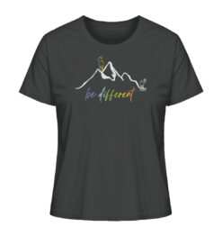 Graues Bio Be Different Damen Berg Shirt fürs Wandern, die Berge und Bergfreunde. Ein tolles Berg Geschenk für die Bergtour, Bergfans und Bergliebhaber. Nachhaltige Berg Geschenke und Berg T-Shirts hier bestellen.