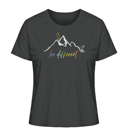 Graues Bio Be Different Damen Berg Shirt fürs Wandern, die Berge und Bergfreunde. Ein tolles Berg Geschenk für die Bergtour, Bergfans und Bergliebhaber. Nachhaltige Berg Geschenke und Berg T-Shirts hier bestellen.