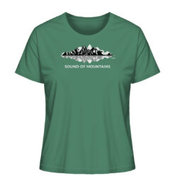 Sound of Mountains T-Shirt für Bergfreunde in grün. Ein elegantes Damen Berg T-Shirt zum Wandern und als Geschenk für Bergfreunde.
