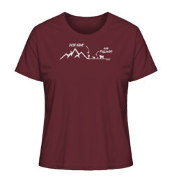 Burgundrotes Bio Meine Follower personalisiertes Damen Berg Shirt fürs Wandern, die Berge und Bergfreunde. Ein tolles Berg Geschenk mit Namen für die Bergtour, Bergfans und Bergliebhaber. Nachhaltige Berg Geschenke und personalisierte Berg T-Shirts mit Namen hier bestellen.