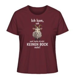 Ich kam sah und hatte keinen Bock mehr T-Shirt für Bergfreunde in weinrot. Ein lustiges Berg T-Shirt zum Wandern und als Geschenk für Bergfreunde.