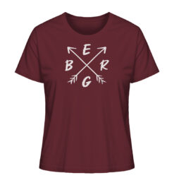 Burgundrotes Bio Berg Damen Shirt fürs Wandern, die Berge und Bergfreunde. Ein tolles Berg Geschenk für die Bergtour, Bergfans und Bergliebhaber. Nachhaltige Berg Geschenke und Berg T-Shirts hier bestellen.