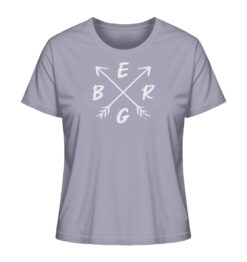 Lavendelfarbenes Bio Berg Damen Shirt fürs Wandern, die Berge und Bergfreunde. Ein tolles Berg Geschenk für die Bergtour, Bergfans und Bergliebhaber. Nachhaltige Berg Geschenke und Berg T-Shirts hier bestellen.