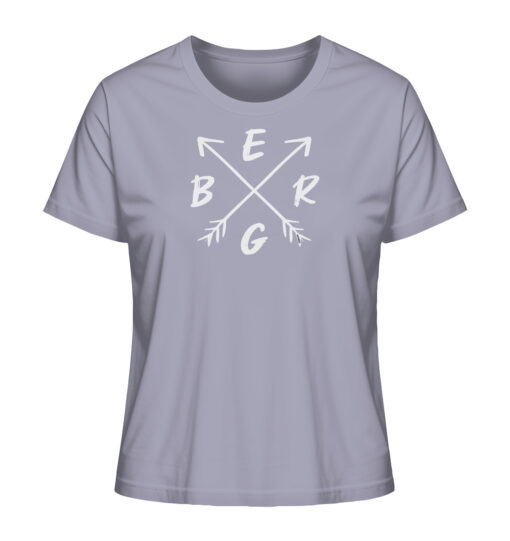 Lavendelfarbenes Bio Berg Damen Shirt fürs Wandern, die Berge und Bergfreunde. Ein tolles Berg Geschenk für die Bergtour, Bergfans und Bergliebhaber. Nachhaltige Berg Geschenke und Berg T-Shirts hier bestellen.