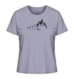 Bio Endlich Freitag Klettern Damen T-Shirt fürs Bergsteigen, die Berge und Bergfreunde in Lavendel. Ein tolles Berg Geschenk für die Bergtour, Bergfans und Bergliebhaber. Nachhaltige Berg Geschenke und Klettershirts für Damen hier bestellen.