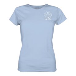 Hundepfote Berg Damen T-Shirt für Bergfreunde in hellblau. Ein besonderes Berg T-Shirt zum Wandern und als Geschenk für Hundefreunde. Perfekt fürs Wandern mit Hund.