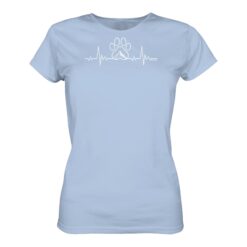 Herzschlag Hundepfote T-Shirt für Bergfreunde und Hundebesitzer in hellblau. Ein elegantes Damen Berg T-Shirt zum Wandern und als Geschenk für Hundefreunde. Perfekt fürs Wandern mit Hund.