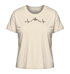 Bio Herzschlag Berge Damen Shirt fürs Wandern, die Berge und Bergfreunde in naturweiß. Ein tolles Berg Geschenk für die Bergtour, Bergfans und Bergliebhaber. Nachhaltige Berg Geschenke und Berg T-Shirts hier bestellen.