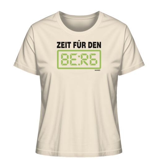 Naturweißes Zeit für den Berg Damen T-Shirt für Bergsteiger, die Berge und Bergfreunde. Ein tolles Berg Geschenk für die Bergtour, Bergfans und Bergliebhaber. Nachhaltige Berg Geschenke und Bio Bergshirts für Damen hier bestellen.