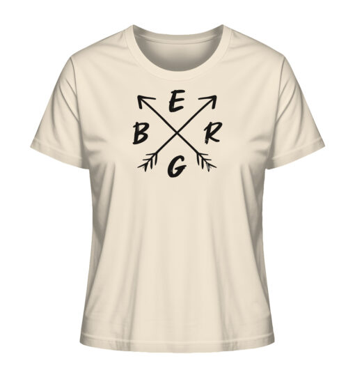 Naturweißes Bio Berg Damen Shirt fürs Wandern, die Berge und Bergfreunde. Ein tolles Berg Geschenk für die Bergtour, Bergfans und Bergliebhaber. Nachhaltige Berg Geschenke und Berg T-Shirts hier bestellen.