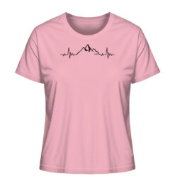 Bio Herzschlag Berge Damen Shirt fürs Wandern, die Berge und Bergfreunde in cotton pink. Ein tolles Berg Geschenk für die Bergtour, Bergfans und Bergliebhaber. Nachhaltige Berg Geschenke und Berg T-Shirts hier bestellen.