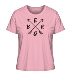 Rosafarbenes Bio Berg Damen Shirt fürs Wandern, die Berge und Bergfreunde. Ein tolles Berg Geschenk für die Bergtour, Bergfans und Bergliebhaber. Nachhaltige Berg Geschenke und Berg T-Shirts hier bestellen.