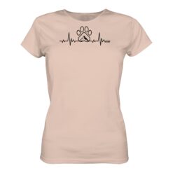 Herzschlag Hundepfote T-Shirt für Bergfreunde und Hundebesitzer in pfirsich. Ein elegantes Damen Berg T-Shirt zum Wandern und als Geschenk für Hundefreunde. Perfekt fürs Wandern mit Hund.