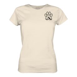 Hundepfote Berg Damen T-Shirt für Bergfreunde in naturweiß. Ein besonderes Berg T-Shirt zum Wandern und als Geschenk für Hundefreunde. Perfekt fürs Wandern mit Hund.