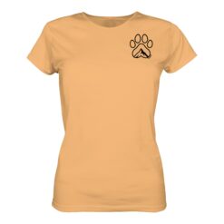 Hundepfote Berg Damen T-Shirt für Bergfreunde in gelb. Ein besonderes Berg T-Shirt zum Wandern und als Geschenk für Hundefreunde. Perfekt fürs Wandern mit Hund.