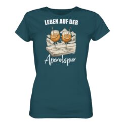 Aperolspur Damen T-Shirt für Bergfreunde in blau. Ein lustiges Berg T-Shirt zum Wandern und als Geschenk für Bergfreunde.