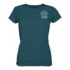 Hundepfote Berg Damen T-Shirt für Bergfreunde in blau. Ein besonderes Berg T-Shirt zum Wandern und als Geschenk für Hundefreunde. Perfekt fürs Wandern mit Hund.