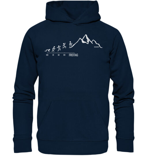 Bio Endlich Freitag Wandern Hoodie fürs Wandern, die Berge und Bergfreunde. Ein tolles Berg Geschenk für die Bergtour, Bergfans und Bergliebhaber. Nachhaltige Berg Geschenke und Berg Hoodies hier bestellen.