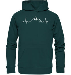 Bio Herzschlag Berge Hoodie fürs Wandern, die Berge und Bergfreunde. Ein tolles Berg Geschenk für die Bergtour, Bergfans und Bergliebhaber. Nachhaltige Berg Geschenke und Berg Hoodies hier bestellen.