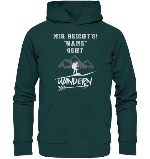 Bio Mir reichts ich geh Wandern Hoodie. Personalisierter Berg Hoodie fürs Wandern, die Berge und Bergfreunde. Ein tolles Berg Geschenk mit Namen für die Bergtour, Bergfans und Bergliebhaber. Nachhaltige Berg Geschenke und personalisierte Berg Hoodies mit Wunschnamen hier bestellen.