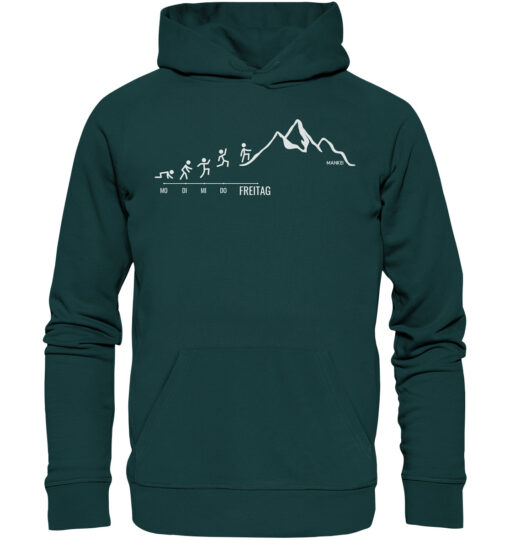 Bio Endlich Freitag Wandern Hoodie fürs Wandern, die Berge und Bergfreunde. Ein tolles Berg Geschenk für die Bergtour, Bergfans und Bergliebhaber. Nachhaltige Berg Geschenke und Berg Hoodies hier bestellen.