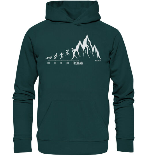 Bio Endlich Freitag Klettern Hoodie fürs Bergsteigen, die Berge und Bergfreunde. Ein tolles Berg Geschenk für die Bergtour, Bergfans und Bergliebhaber. Nachhaltige Berg Geschenke und Berg Hoodies hier bestellen.