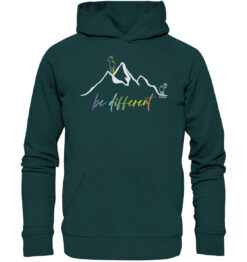 Bio Be Different Berg Hoodie fürs Wandern, die Berge und Bergfreunde. Ein tolles Berg Geschenk für die Bergtour, Bergfans und Bergliebhaber. Nachhaltige Berg Geschenke und Berg T-Shirts hier bestellen.