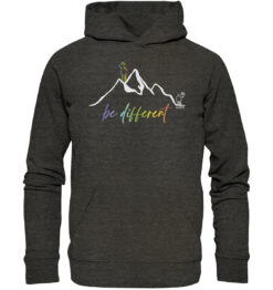 Bio Be Different Berg Hoodie fürs Wandern, die Berge und Bergfreunde. Ein tolles Berg Geschenk für die Bergtour, Bergfans und Bergliebhaber. Nachhaltige Berg Geschenke und Berg T-Shirts hier bestellen.