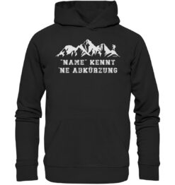 Bio Ich kenn da ne Abkürzung Hoodie. Personalisierter Berg Hoodie fürs Wandern, die Berge und Bergfreunde. Ein tolles Berg Geschenk mit Namen für die Bergtour, Bergfans und Bergliebhaber. Nachhaltige Berg Geschenke und personalisierte Berg Hoodies mit Wunschnamen hier bestellen.