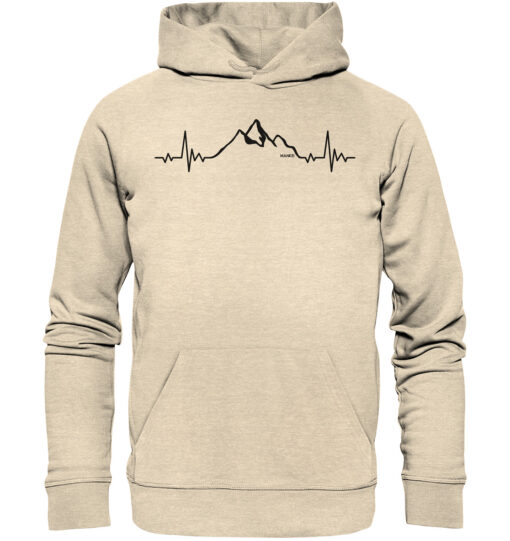 Bio Herzschlag Berge Hoodie fürs Wandern, die Berge und Bergfreunde. Ein tolles Berg Geschenk für die Bergtour, Bergfans und Bergliebhaber. Nachhaltige Berg Geschenke und Berg Hoodies hier bestellen.