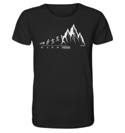 Bio Endlich Freitag Klettern T-Shirt für Bergsteiger, die Berge und Bergfreunde. Ein tolles Berg Geschenk für die Bergtour, Bergfans und Bergliebhaber. Nachhaltige Berg Geschenke und Klettershirts für Herren hier bestellen.